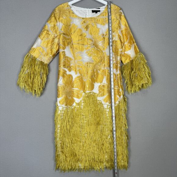 Giovanna Signature Dress Womens 18 Yellow Fringe Floral Jacquard Shift Cocktail - Picture 9 of 15